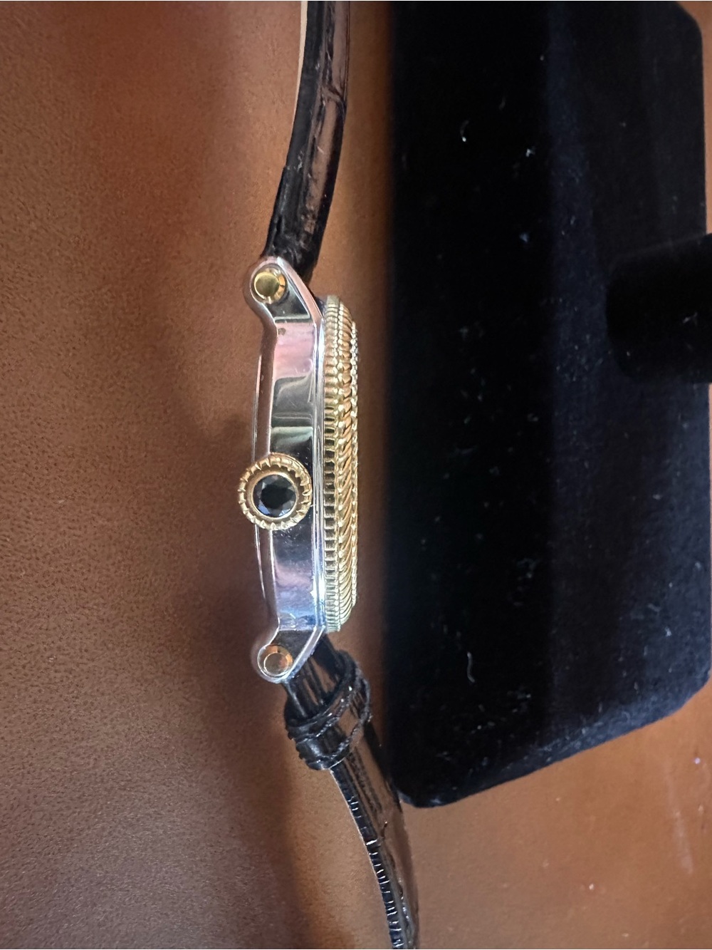 Judith Ripka Floating Crystal Heart Shaker Watch Gold Tone Leather Strap - Picture 11 of 16